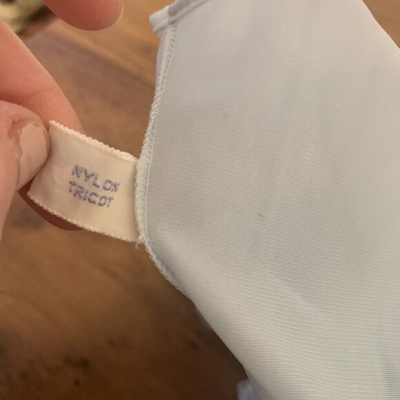 VINTAGE Vanity Fair Pale Blue Nylon Nightgown Maxi Slip Flounce Sleeve S / 32 - Picture 13 of 14